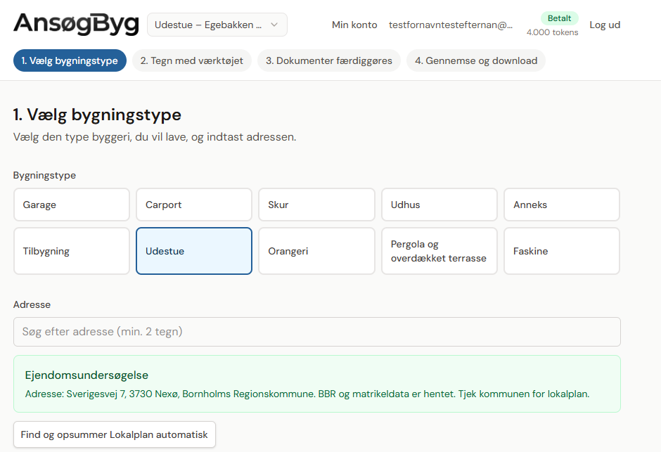 Vælg type og adresse